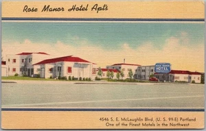 PORTLAND, Oregon Postcard ROSE MANOR HOTEL APTS. Highway 99 Roadside / MWM Linen - Picture 1 of 2