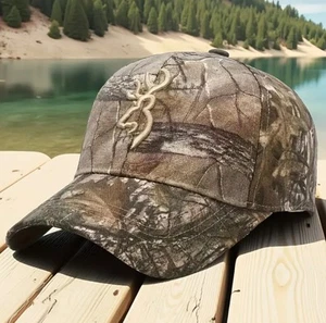 Khaki/Brown Woodland Camouflage Curved Bill Baseball Cap Hat Embroidered Logo 3 - Picture 1 of 3