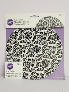 Wilton 8" Black & White Damask Paper Doilies – Pack of 16 (20.3 cm) Cake Dessert - Picture 1 of 3