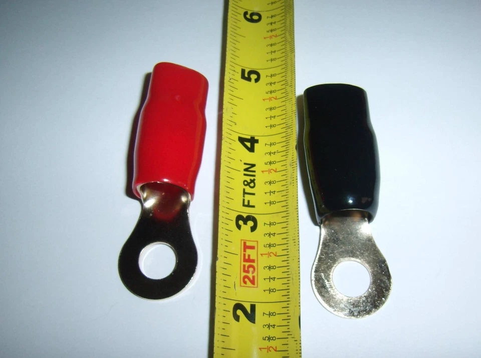 (2) Car Audio Power Wire Ring Terminals Gold 1/0 Gauge 3/8" Connector Crimp Type - Image 1 of 1