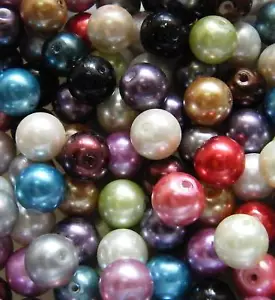 50pcs 10mm Round Glass Pearls - Mixed Colours - Picture 1 of 1