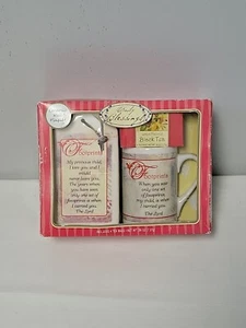 Juego de té de taza y placa de pared de cerámica con huellas religiosas vintage Daily Blessings - Imagen 1 de 8