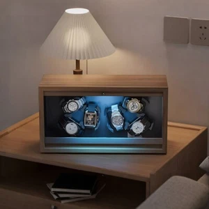 Automatic Rotation Watch Winder Case for 6 Watch Storage w/LED Light Ultra Quiet - Picture 1 of 10