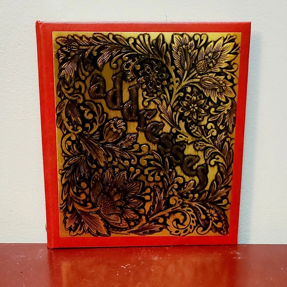 Libreta de direcciones recargable con sello de cuero sintético dorado y rojo en caja original - 1972 Foto 1 de 4