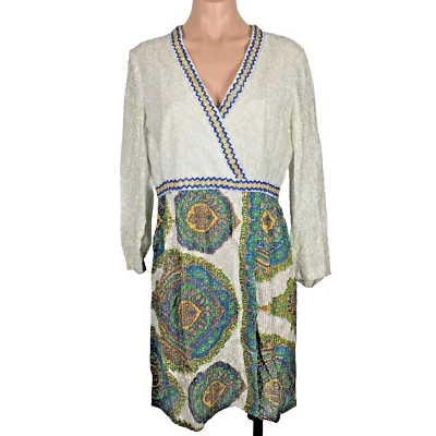 VTG 60s 70s "L'AIGLON" Lame Metallic GoGo MOD Empire Waist Pasiley Dress Sz 16 - Image 1 of 4