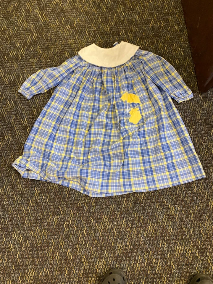 The Bailey Boys Blue Vintage Smocked Dress w/ Umbrella and boots print - Image 1 of 1