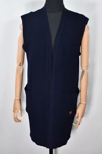 Busnel France maglione cardigan lungo maglia senza maniche lana blu taglia 42 - Foto 1 di 9