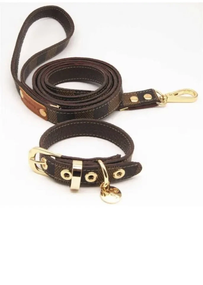 Pequeño Lujo Perro Cuadros Mono Collar con Correa a Juego Conjunto Combo Foto 1 de 1