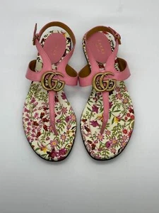 Sandalias planas Gucci Marmont doble logotipo GG tanga de cuero correa en T zapatos $790 - Imagen 1 de 13