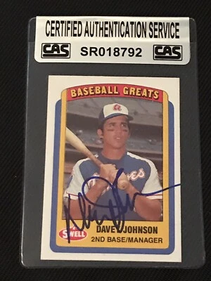 DAVEY JOHNSON 1990 SWELL GREATS SIGNED AUTOGRAPHED CARD BRAVES CAS AUTHENTIC - Image 1 of 2