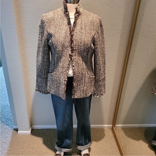 CHANEL Giacca lunga LAFAYETTE 148 NEW YORK tweed marrone e panna look lagonline taglia 6