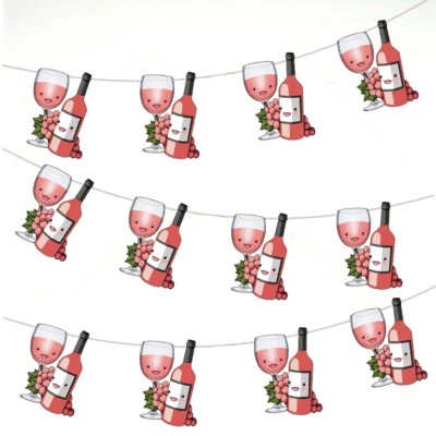 Rose Wine Glass Bottle Bunting Birthday Events Party Decorations 12pcs / 2.5m - Image 1 of 4