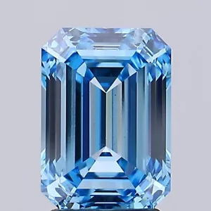 3 CT Fancy Vivid Blue Emerald Cut Lab Grown Diamond IGI Certified - Picture 1 of 2