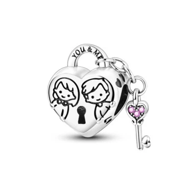 MULA European 925 Silver Plated Love Heart Lock DIY Charm AAA CZ For Bracelet - Image 1 of 4