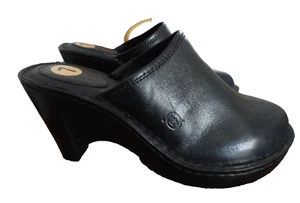 NEU!!  Born schwarze Leder Clogs bequeme Pantoletten mit Absatz Schuhe Größe 7/38 W31016 - Bild 1 von 5