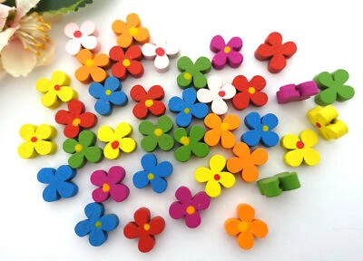 10x Ösenknopf Blumen 13 mm Knöpfe Kinder Baby Holz Blume bunt 2 Loch Blüten Öse - Bild 1 von 3