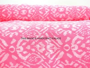 2.5 Yard Pink Ikat Printed Fabric Sewing Craft Dressmaking Cotton Fabric Indian - Picture 1 of 3