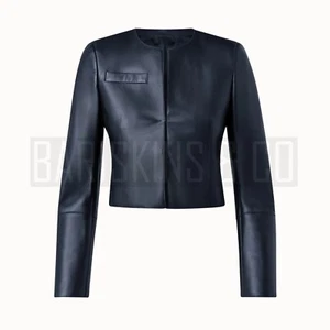 Cropped Lederjacke Damen Schwarz Echt Lammleder Slim Fit Elegant Minimalistisch Co - Bild 1 von 10