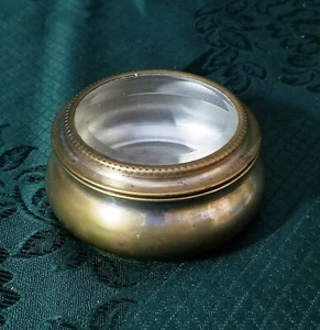 SCHMUCK PILLENDOSE 30ER JAHRE DECKEL GESCHLIFFENES GLAS AUS KUPFERLEGIERUNG - Bild 1 von 13