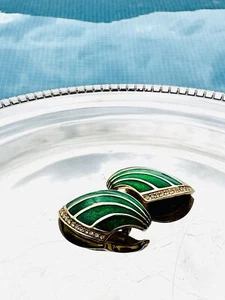 Vintage Christian Dior Green Enamel Large Statement Earrings - Picture 1 of 2