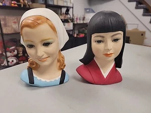 Two World Gift Lady Head Bust Figurine 6.25” HP Japan Dutch 1970 EUC - Picture 1 of 14