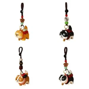 Beads Wooden Carved Dog Keychain Weave Rope Car Keyring Gifts - Picture 1 of 24