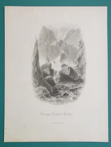 INDIA Crossing Torrent in Bootan Bhotan on Ropes - 1880s Antique Print Engraving - Picture 1 of 1