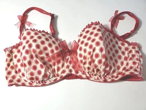 Cacique Red White Polka Dot Rockabilly Underwire Bra 42D Bows Adjustable Strap  - Picture 1 of 9