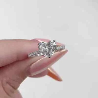 1.70TCW Heart Cut Lab Grown/CVD Diamond FG/VVS-VS Ring For Valentine 14k Gold - Image 1 of 4