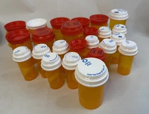 Lot 25 Empty Amber Prescription Rx PILL BOTTLES Art Craft Storage Props Organize - Picture 1 of 2