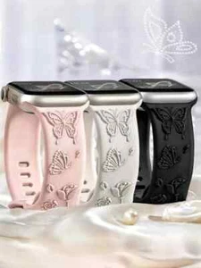 Silikonarmband mit Blumengravur für Apple Watch 38 49 mm weiches stilvolles Sportarmband - Bild 1 von 19