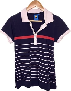 Australian Open tennis polo shirt womens size 12 blue red white stripe - Picture 1 of 7