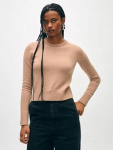 White + Warren Women’s Cashmere Shrunken Crewneck Sweater Beige Size Small - Picture 1 of 7