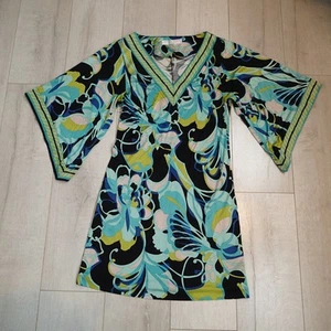TRINA TURK Garden kimono Sleeve Sheath Dress SZ 4 Blue green - Picture 1 of 16