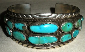 *HUGE WRIST* VINTAGE NAVAJO T. BENALLY TURQUOISE STERLING SILVER BRACELET vafo - Picture 1 of 24