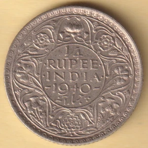 BRITISCH INDIEN 1940 KING GEORGE VI 1/4 RUPIE SELTENE SILBERMÜNZE - Bild 1 von 2