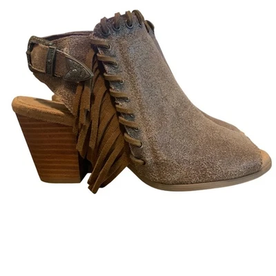 Sandalia Minnetonka Flecos Punta abierta Eslinga Espalda Tostada Gamuza Talla 8 Festival Boho Foto 1 de 4