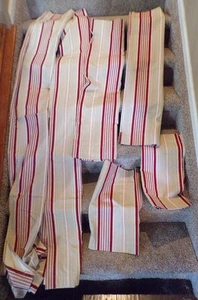 Lot of 6 panels Tan w/Red/White/Beige Stripped Vintage Curtains RN#16798 - Picture 1 of 12