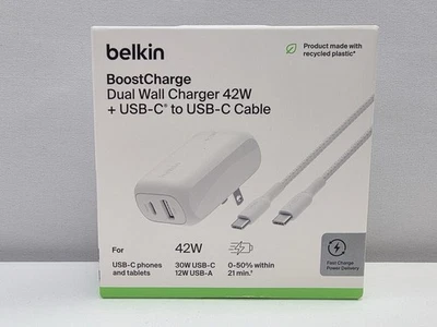 Cargador Doble Pared Belkin BoostCharge 42W + Cable USB-C a USB-C Nuevo Sellado Foto 1 de 2