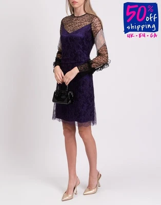 RRP€2025 NINA RICCI Lace Evening Dress FR34 US0 XS Ruffle Trim Made in France - Image 1 of 4