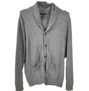 GAP Men's  Shawl Collar Cardigan Sweater Button Pockets Knit 100% Cotton Grey S - Picture 1 of 9