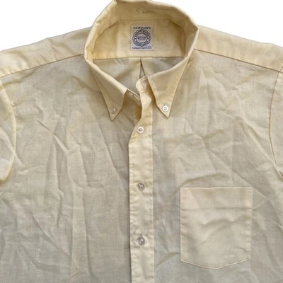 Vintage 60s Arrow Small Yellow Sussex Short Sleeve Oxford Tapered Decton - Image 1 of 4