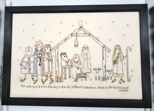 Handgestickte gerahmte Krippe mit Schrift 19,5 x 13,5 - Bild 1 von 6