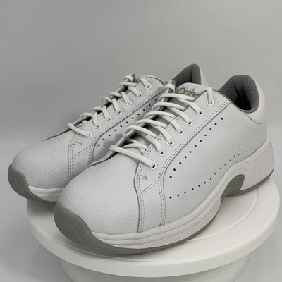 Tênis esportivo ortopédico Orthofeet Logan couro branco feminino 9W com cadarço novo - Imagem 1 de 4