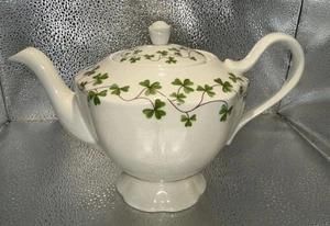 Shamrocks Teapot Small Shannon Porcelain, White & Green, Footed, 5 1/2” H - Picture 1 of 13
