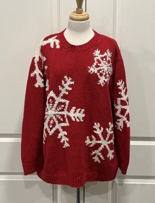 Suéter navideño tejido rojo vintage de los 90 para mujer 2X suéter navideño copo de nieve Foto 1 de 4