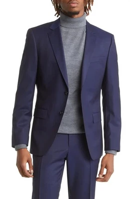 Enorme traje 100 % lana virgen Hugo Boss, azul oscuro liso, talla 44 R nuevo con etiquetas - $895 Foto 1 de 4