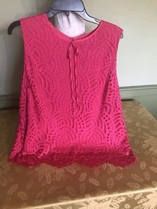 NY&C 7th Avenue Shocking Pink Eyelet Sleeveless Blouse - XL - NWT - Picture 1 of 7
