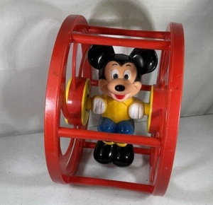 Disney Vintage Mickey Mouse Rolling Wheel Toy Walt Disney Productions by Illco - Picture 1 of 5