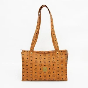 MCM Visetos Monogram Logo Handbag Tote Bag Authentic Brown Camel Shoulder Bag - Picture 1 of 9